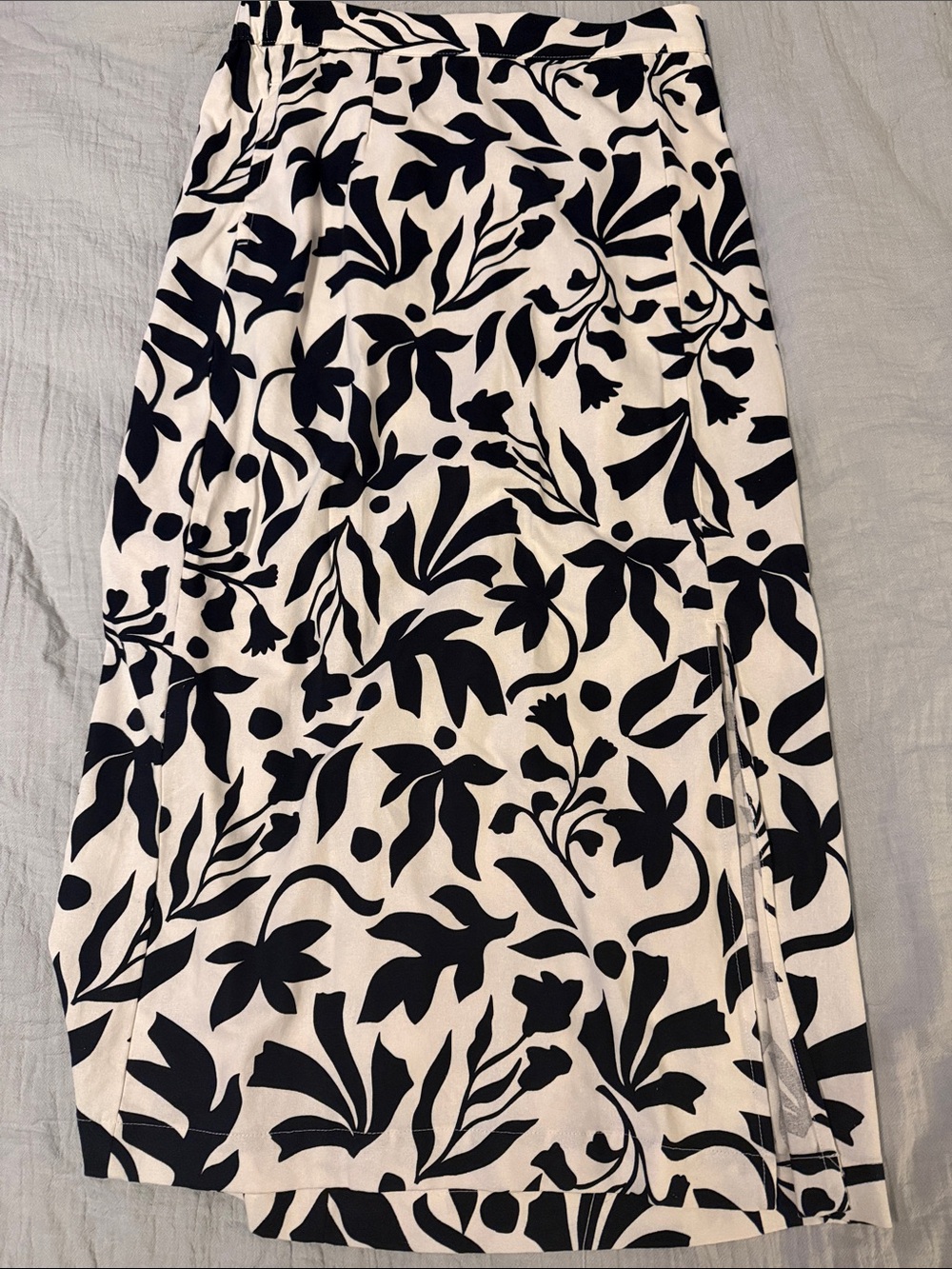 Navy & White Floral Midi Skirt